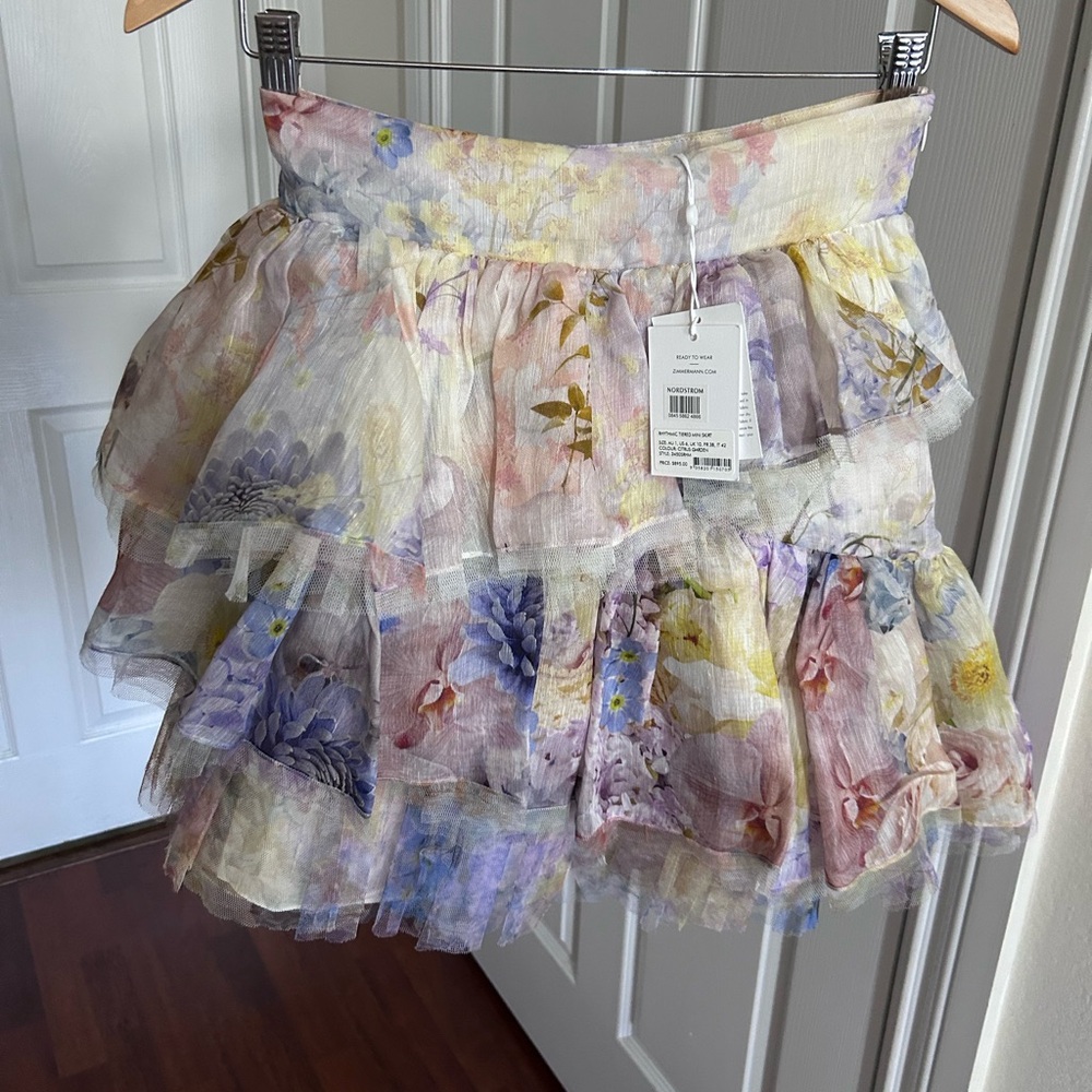 NWT Zimmermann Rhythmic Floral Print Tiered Skirt 1 US6 - Picture 6 of 17